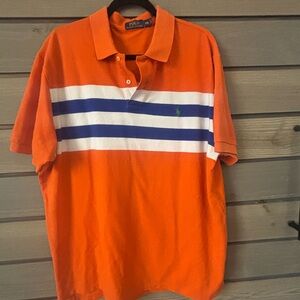 Ralph Lauren Orange Polo with Blue and White Stripes